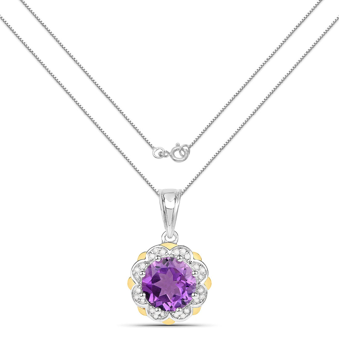 1.87 Carat Genuine Amethyst and White Diamond 14K Yellow Gold with .925 Sterling Silver Pendant by Bids.com