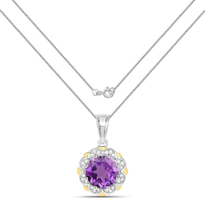 1.87 Carat Genuine Amethyst and White Diamond 14K Yellow Gold with .925 Sterling Silver Pendant by Bids.com