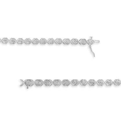.925 Sterling Silver 1/10 cttw Miracle-Set Round-Cut Diamond "X" Link Tennis Bracelet (I-J color, I2-I3 clarity) - 7.25" by Bids.com