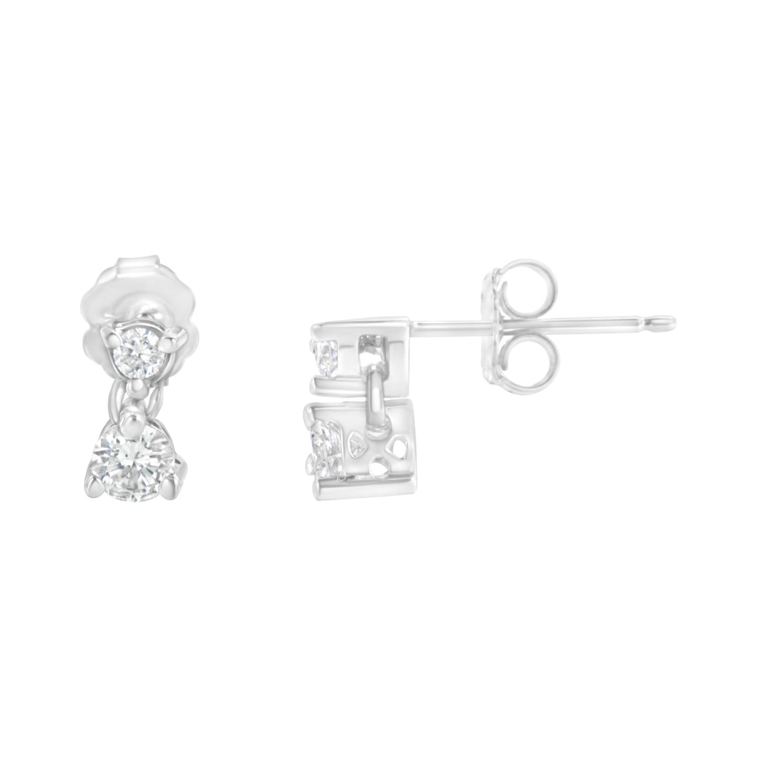 14KT White Gold 1/2 cttw Double Diamond Dangle Stud Earrings (H-I, I1-I2) by Bids.com