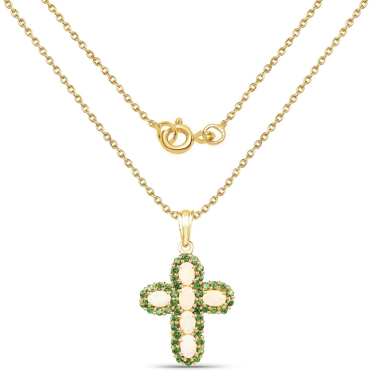 14K Yellow Gold Plated 3.11 Carat Genuine Ethiopian Opal and Chrome Diopside .925 Sterling Silver Pendant by Bids.com