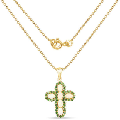 14K Yellow Gold Plated 3.11 Carat Genuine Ethiopian Opal and Chrome Diopside .925 Sterling Silver Pendant by Bids.com