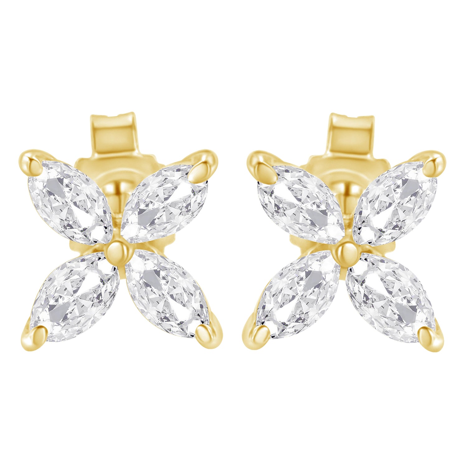 14K White Gold 1/2 Cttw Marquise Diamond 8 Stone Floral Leaf Stud Earrings (H-I Color, SI1-SI2 Clarity) by Bids.com