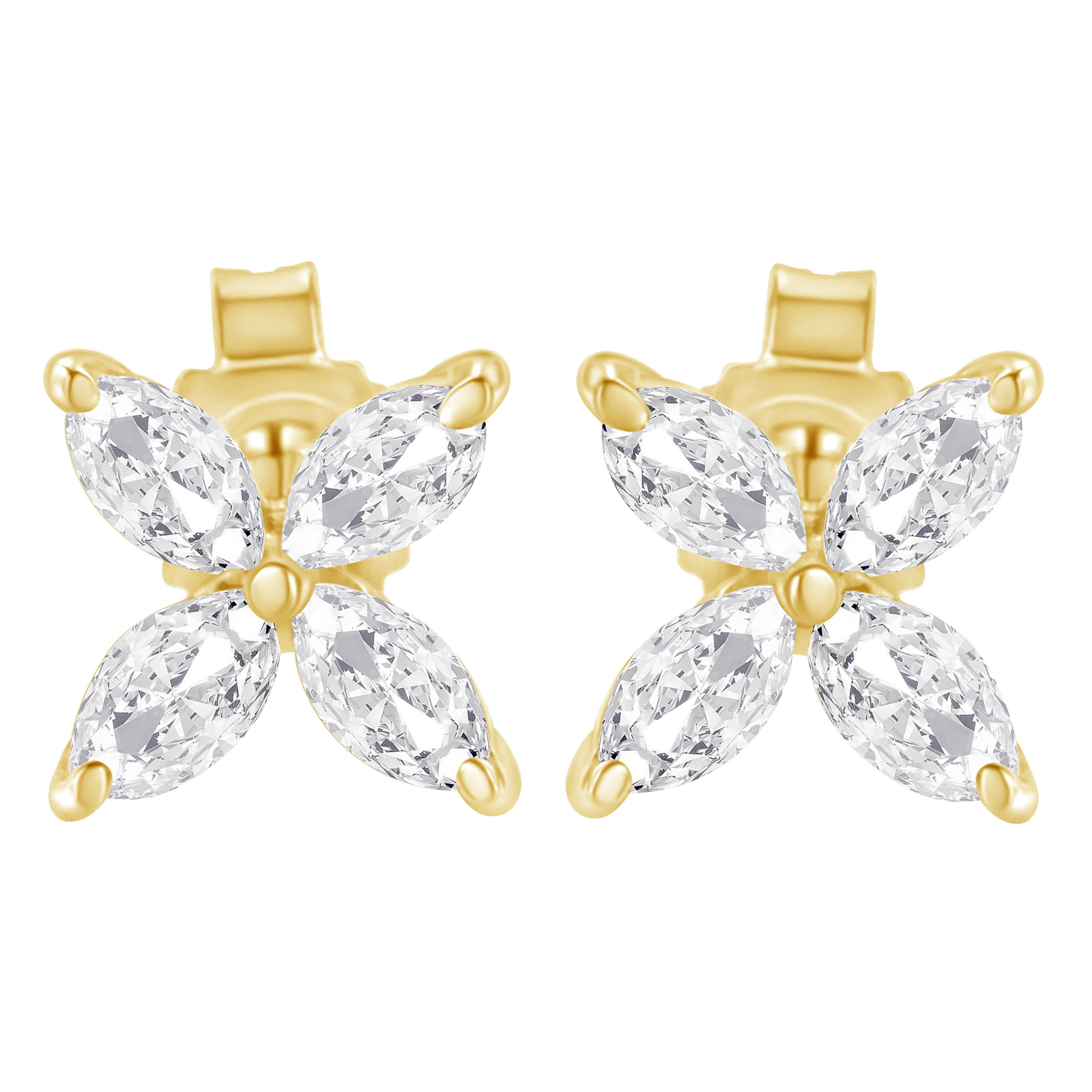 14K White Gold 1/2 Cttw Marquise Diamond 8 Stone Floral Leaf Stud Earrings (H-I Color, SI1-SI2 Clarity) by Bids.com