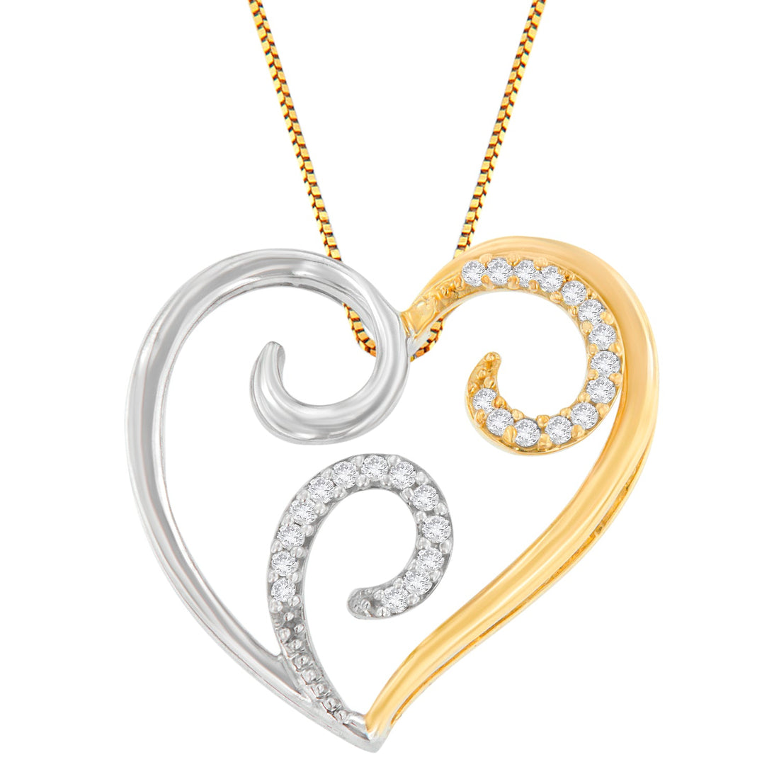 10K Two-Toned Gold 1/10 cttw Round Cut Diamond Swirl Heart Accent Pendant Necklace (H-I, I1-I2) by Bids.com