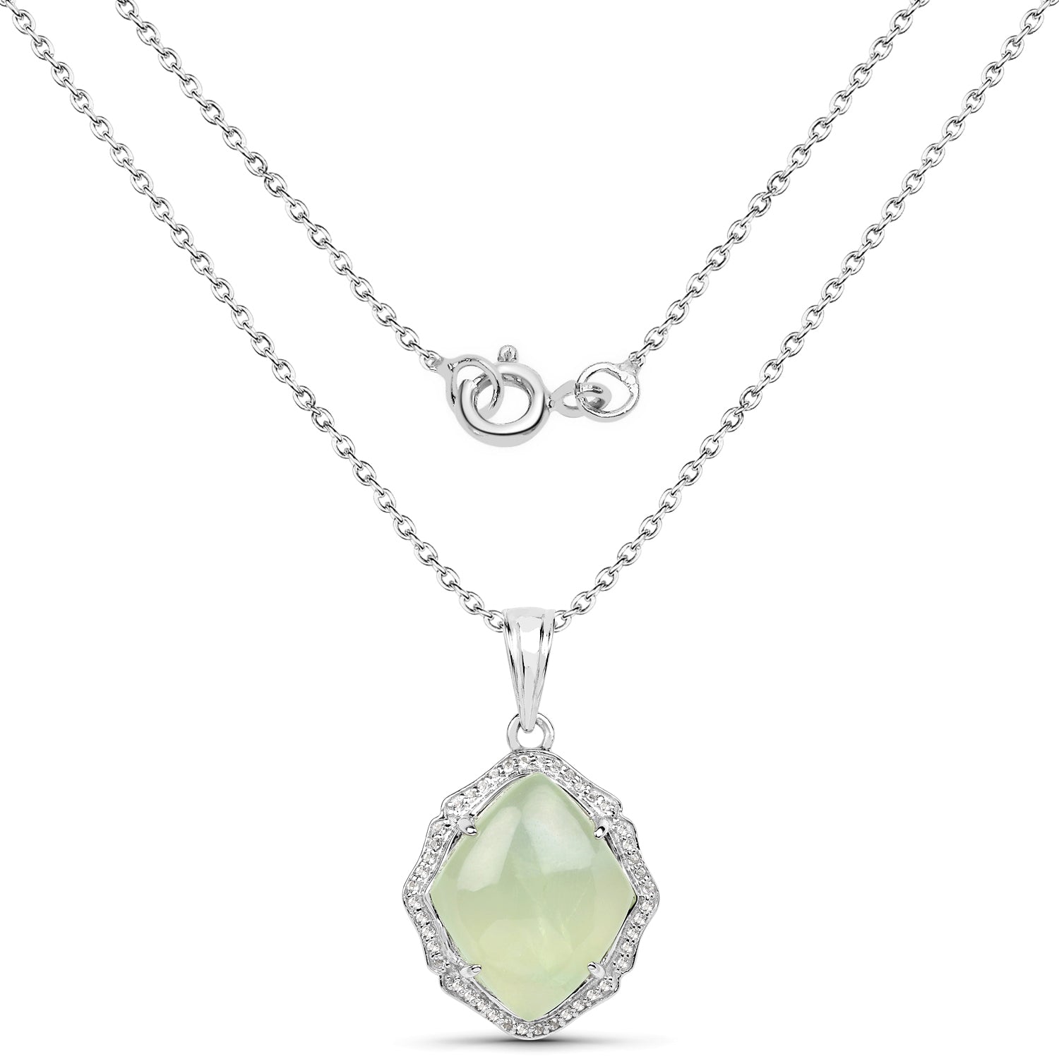 7.49 Carat Genuine Prehnite And White Topaz .925 Sterling Silver Pendant by Bids.com