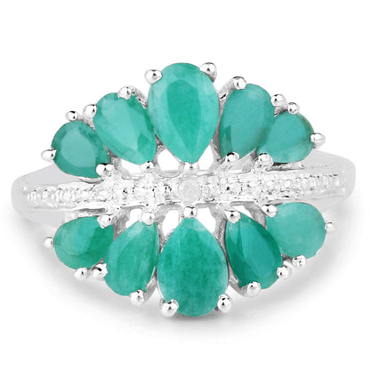 2.21 Carat Genuine Emerald and White Diamond .925 Sterling Silver Ring by Bids.com