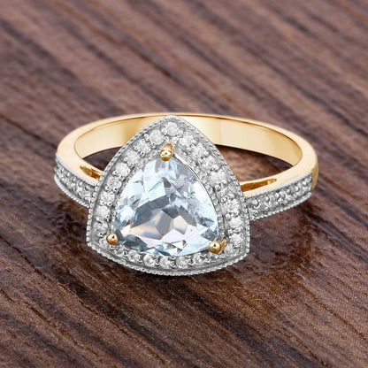 1.58 Carat Genuine Aquamarine and White Diamond 14K Yellow Gold Ring by Bids.com