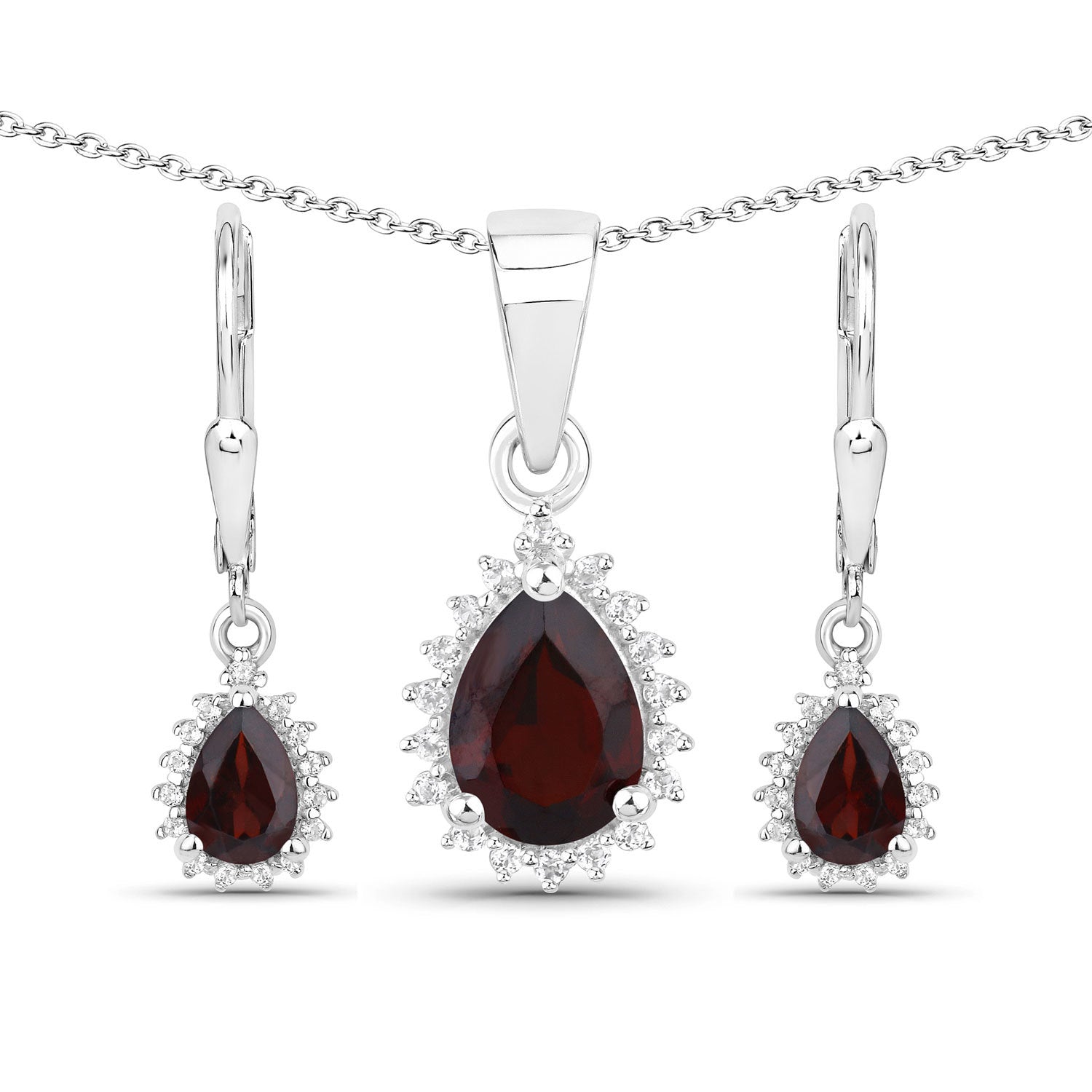 1.88 Carat Genuine Garnet and White Topaz .925 Sterling Silver Jewelry Set  DestGlow