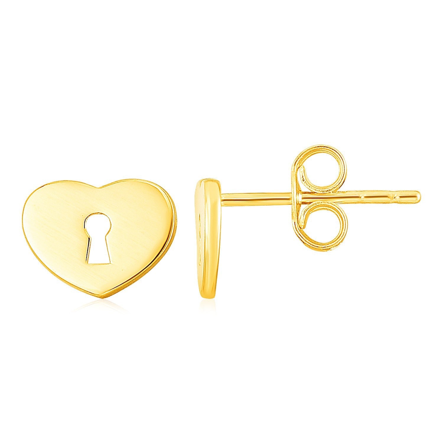 14k Yellow Gold Heart Padlock Stud Earrings by Bids.com