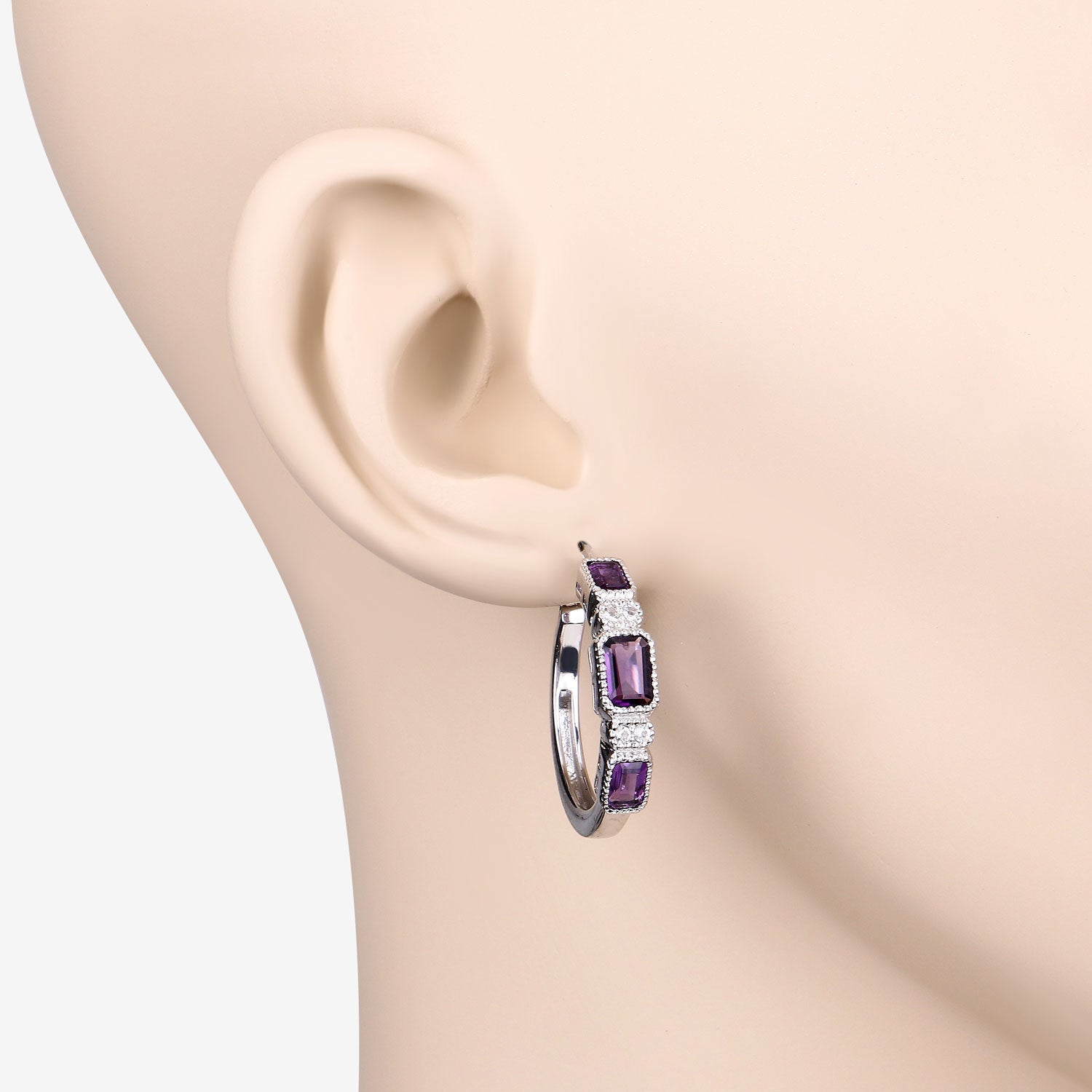 2.18 Carat Genuine Amethyst and White Topaz .925 Sterling Silver Earrings  DestGlow