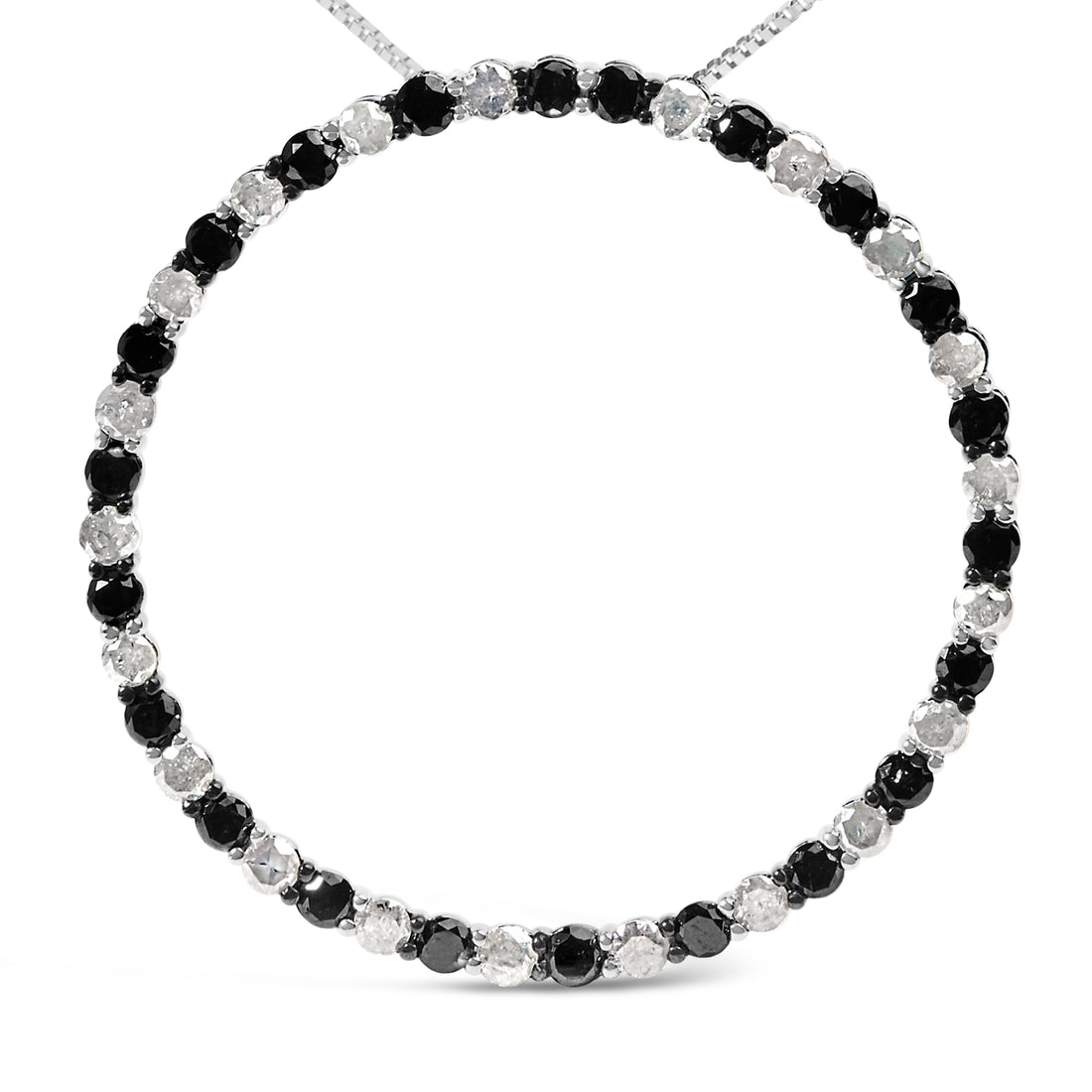 .925 Sterling Silver 3.0 Cttw Alternating Black and White Diamond Open Hoop Circle Pendant Necklace (H-I Color, I3 Clarity) - 18" Inches by Bids.com