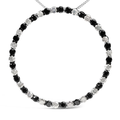 .925 Sterling Silver 3.0 Cttw Alternating Black and White Diamond Open Hoop Circle Pendant Necklace (H-I Color, I3 Clarity) - 18" Inches by Bids.com