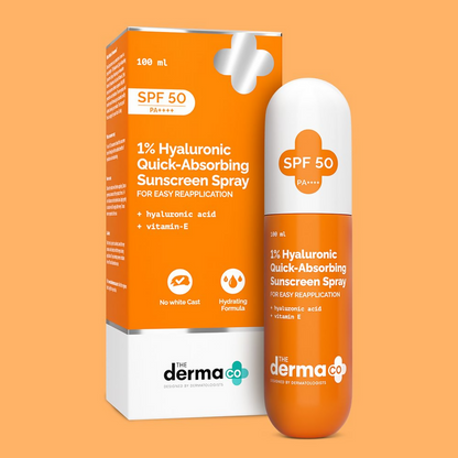 The Derma Co 1% Hyaluronic Quick-Absorbing Sunscreen Spray with Hyaluronic Acid &amp; Vitamin E