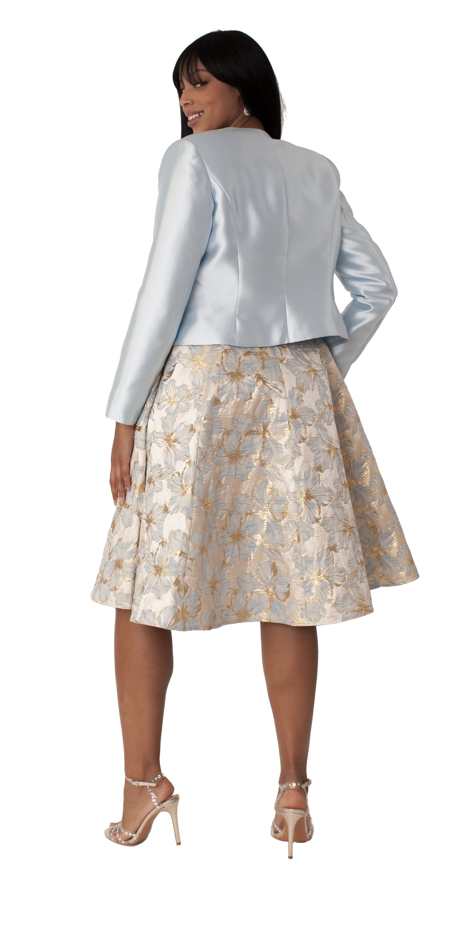 Floral Brocade Church Dress with Jacket- 4819 - DestGlow