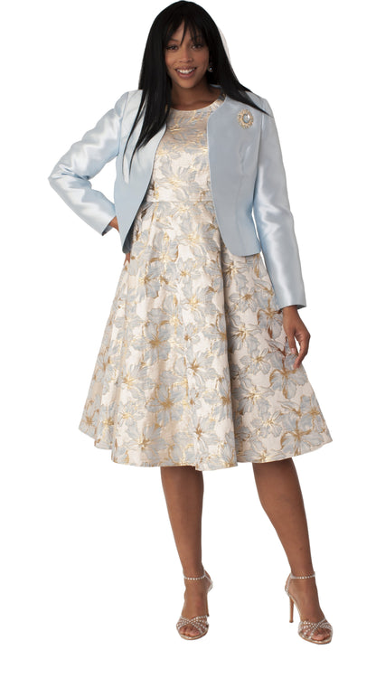 Floral Brocade Church Dress with Jacket- 4819 - DestGlow