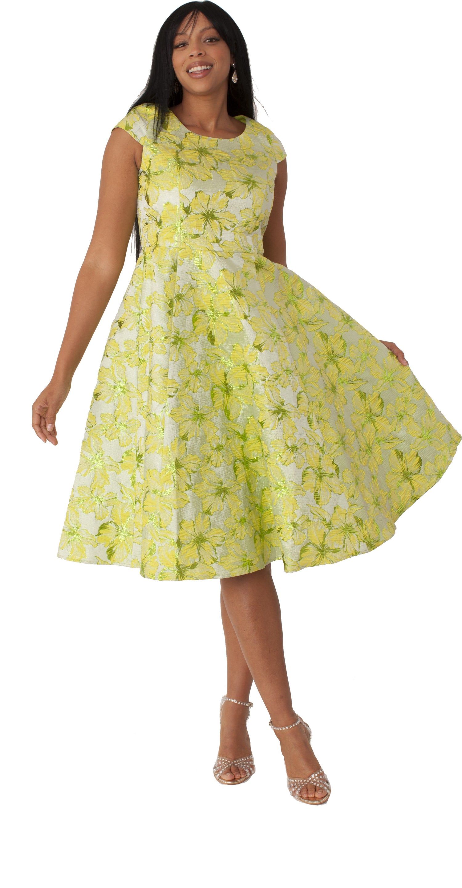 Floral Brocade Church Dress with Jacket- 4819 - DestGlow
