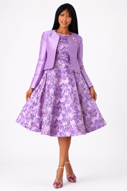 Floral Brocade Church Dress with Jacket- 4819 - DestGlow