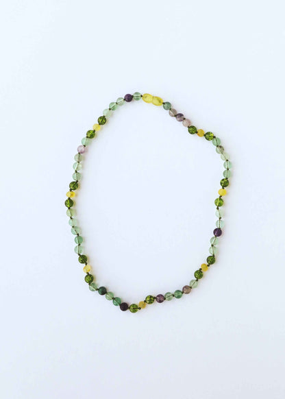 Raw Baltic Sea Amber + Fluorite + Peridot || Gemstone Necklace