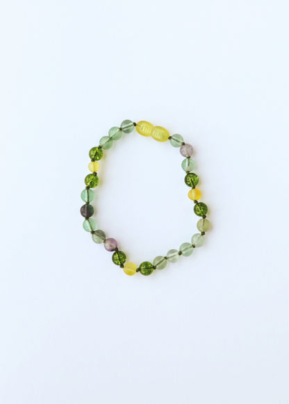 Raw Baltic Sea Amber + Fluorite + Peridot || Gemstone Necklace 