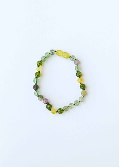 Raw Baltic Sea Amber + Fluorite + Peridot || Gemstone Anklet or Bracelet