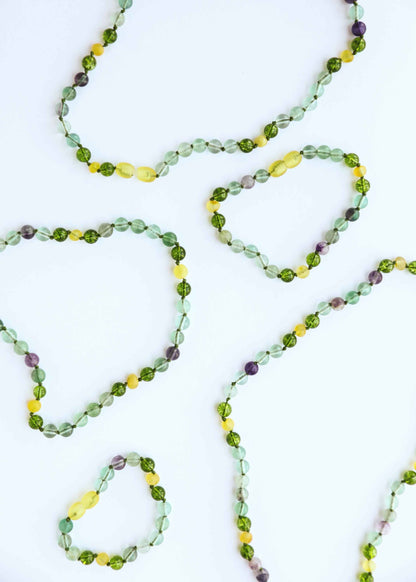 Raw Baltic Sea Amber + Fluorite + Peridot || Gemstone Anklet or Bracelet