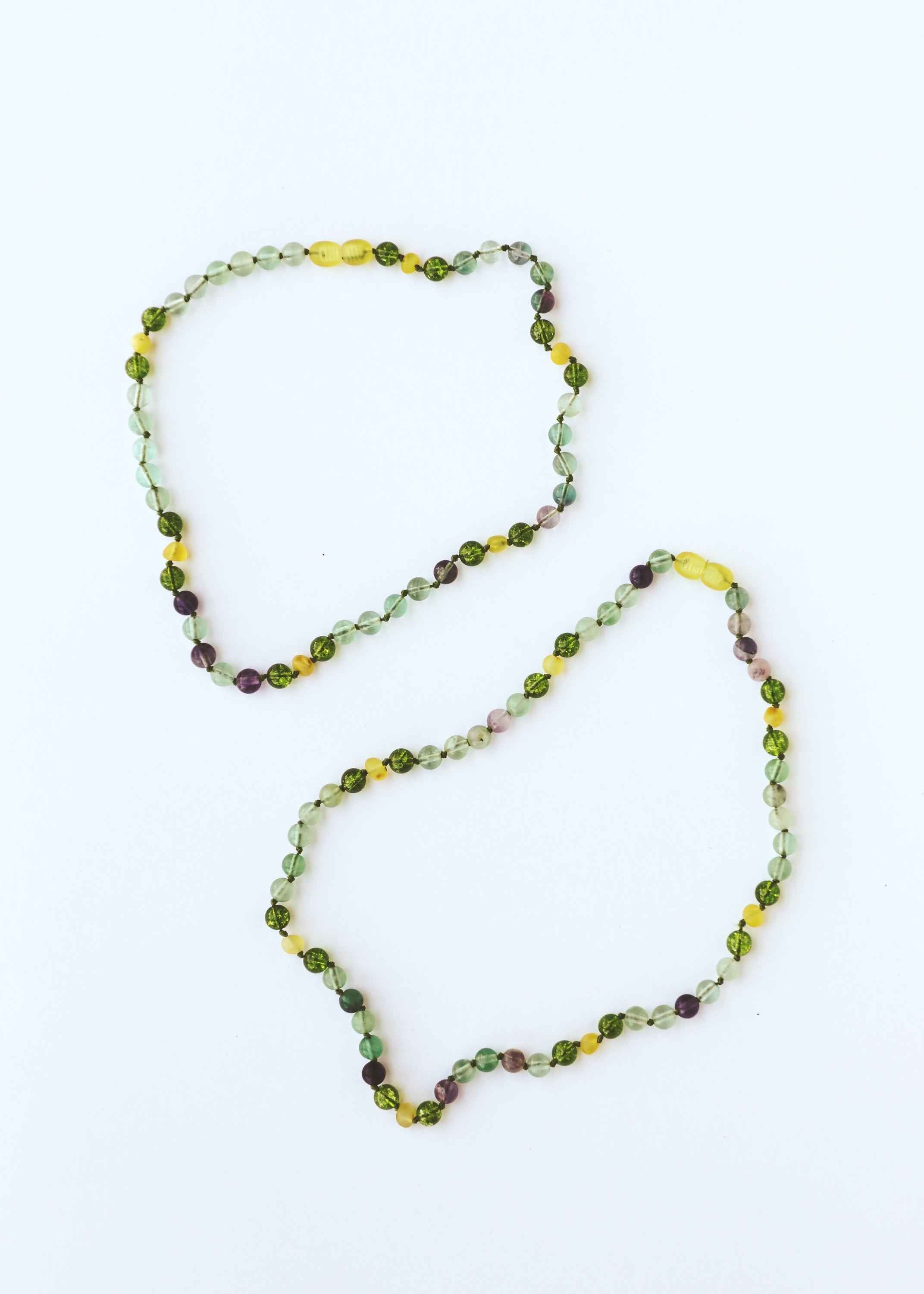Raw Baltic Sea Amber + Fluorite + Peridot || Gemstone Anklet or Bracelet