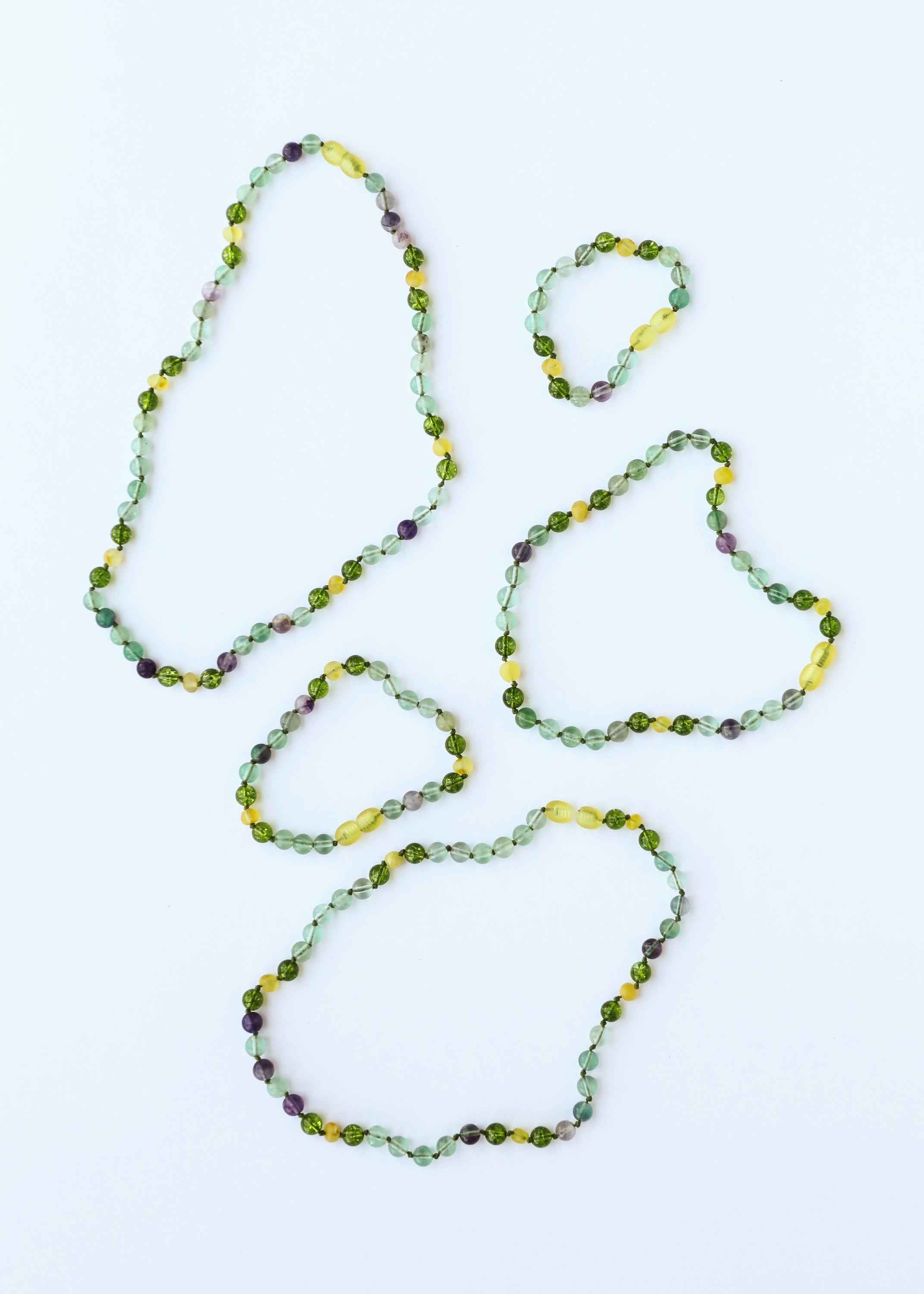Raw Baltic Sea Amber + Fluorite + Peridot || Gemstone Anklet or Bracelet