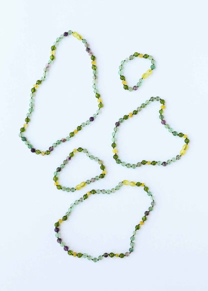 Raw Baltic Sea Amber + Fluorite + Peridot || Gemstone Anklet or Bracelet