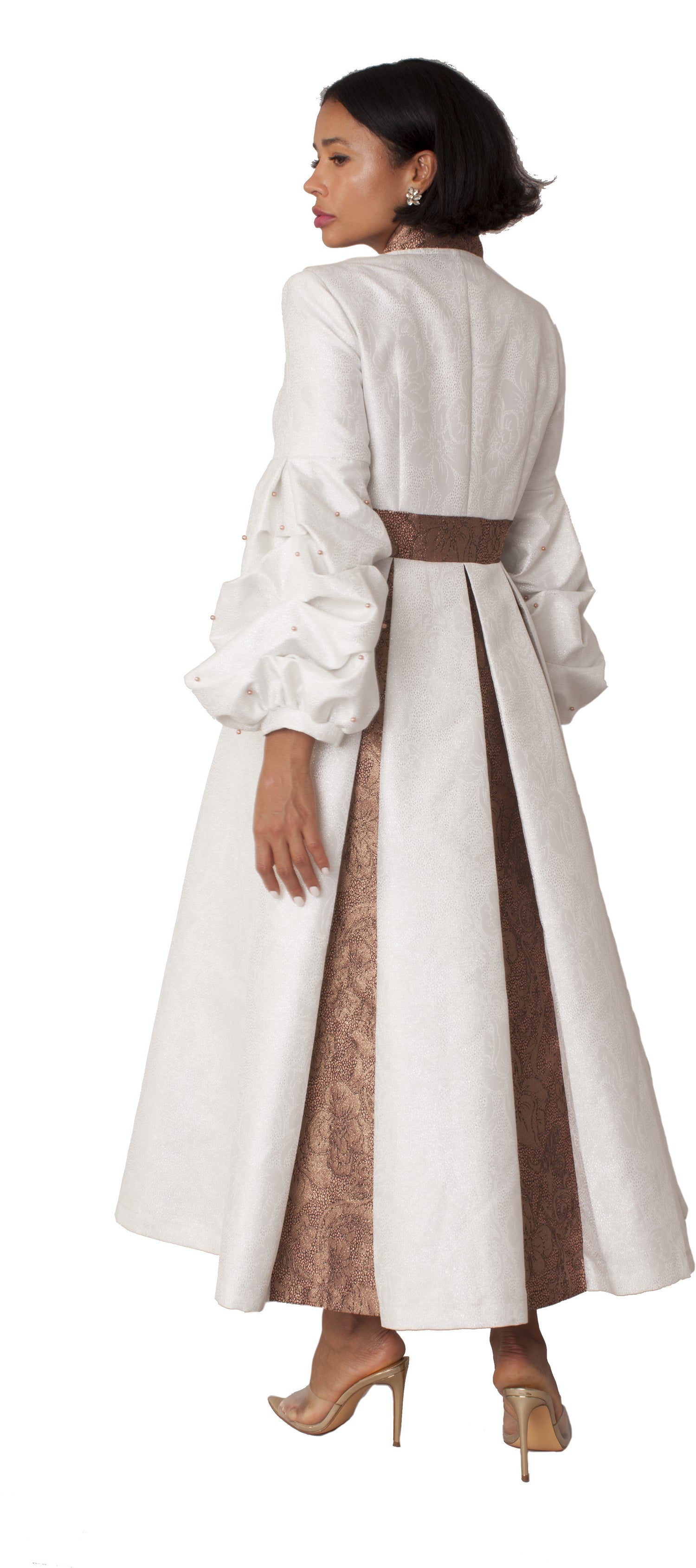 Formal Dress Robe with Puff Sleeves with Pearl Cross Accent- 4850 by Tally Taylor