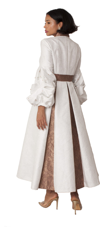 Formal Dress Robe with Puff Sleeves with Pearl Cross Accent- 4850 by Tally Taylor