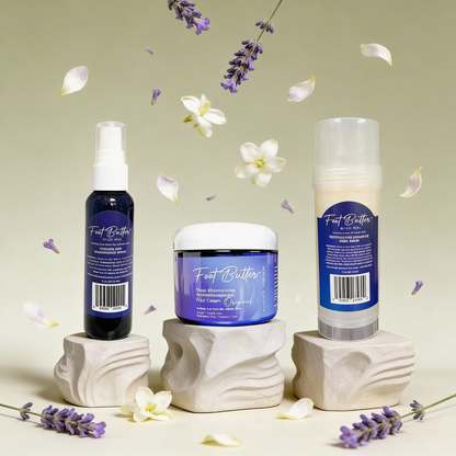 Foot Care Bundle – Lavender Jasmine Foot Butter, Cracked Heel Balm, Cooling Spray &amp; Pumice Scrubber