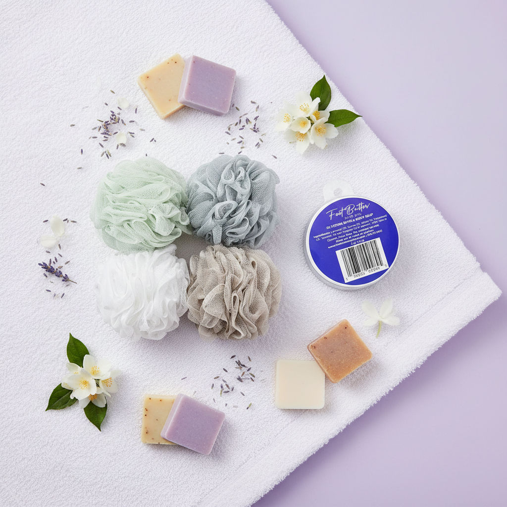Lavender Bath Bundle – Moisturizing Glycerin Soaps &amp; Shower Loofah Set
