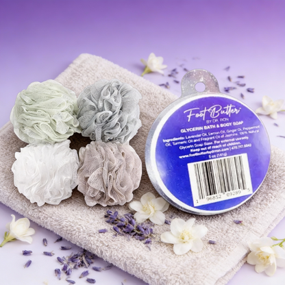 Lavender Bath Bundle – Moisturizing Glycerin Soaps &amp; Shower Loofah Set