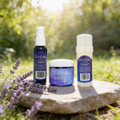 Foot Care Bundle – Lavender Jasmine Foot Butter, Cracked Heel Balm, Cooling Spray &amp; Pumice Scrubber