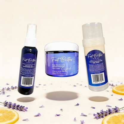 Foot Care Bundle – Lavender Jasmine Foot Butter, Cracked Heel Balm, Cooling Spray &amp; Pumice Scrubber