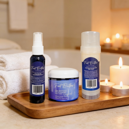 Foot Care Bundle – Lavender Jasmine Foot Butter, Cracked Heel Balm, Cooling Spray &amp; Pumice Scrubber