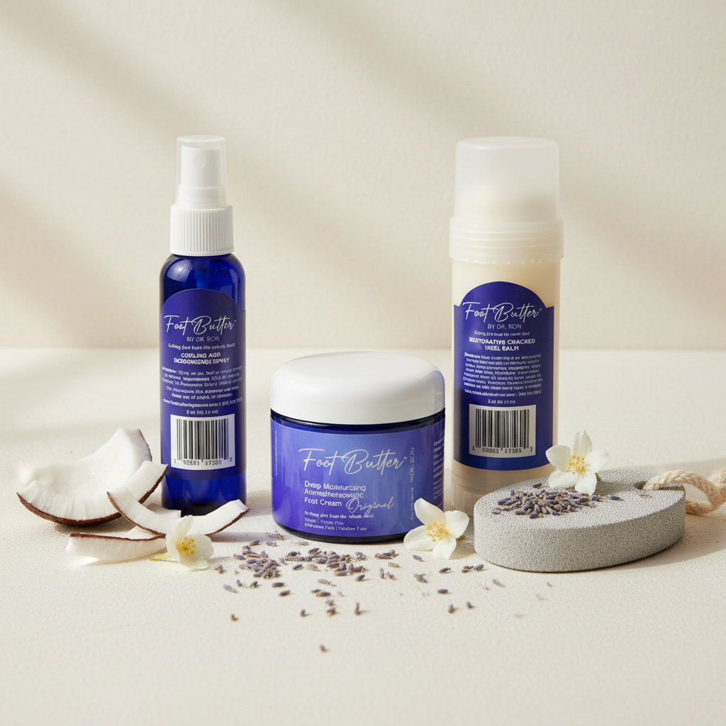 Foot Care Bundle – Lavender Jasmine Foot Butter, Cracked Heel Balm, Cooling Spray &amp; Pumice Scrubber
