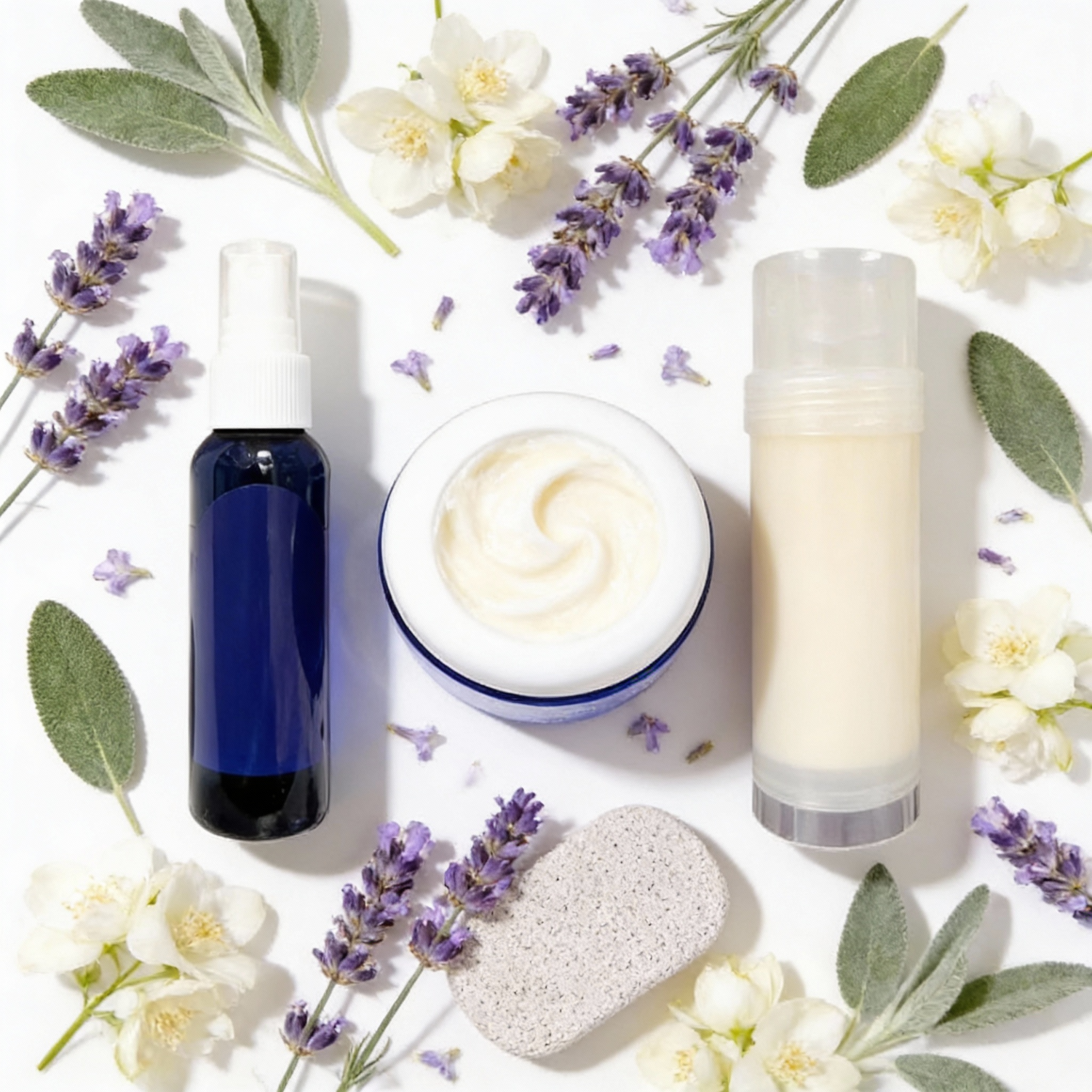 Foot Care Bundle – Lavender Jasmine Foot Butter, Cracked Heel Balm, Cooling Spray &amp; Pumice Scrubber