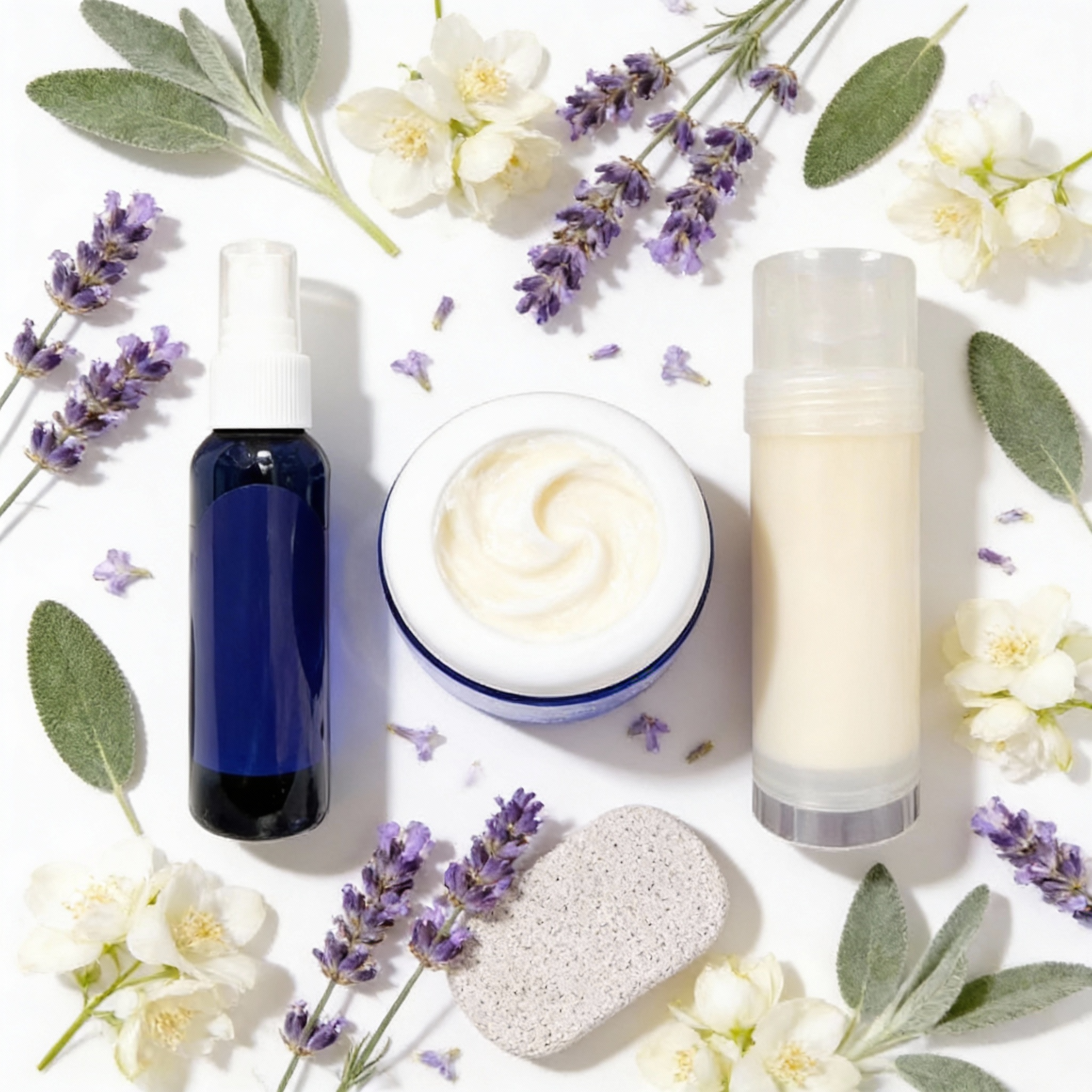 Foot Care Bundle – Lavender Jasmine Foot Butter, Cracked Heel Balm, Cooling Spray &amp; Pumice Scrubber