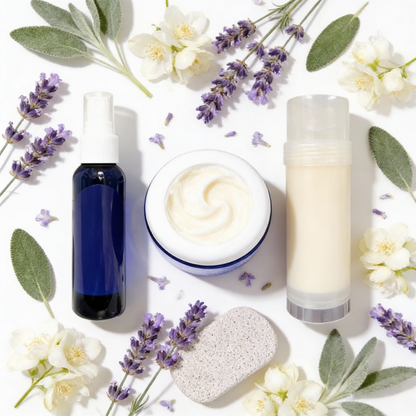 Foot Care Bundle – Lavender Jasmine Foot Butter, Cracked Heel Balm, Cooling Spray &amp; Pumice Scrubber