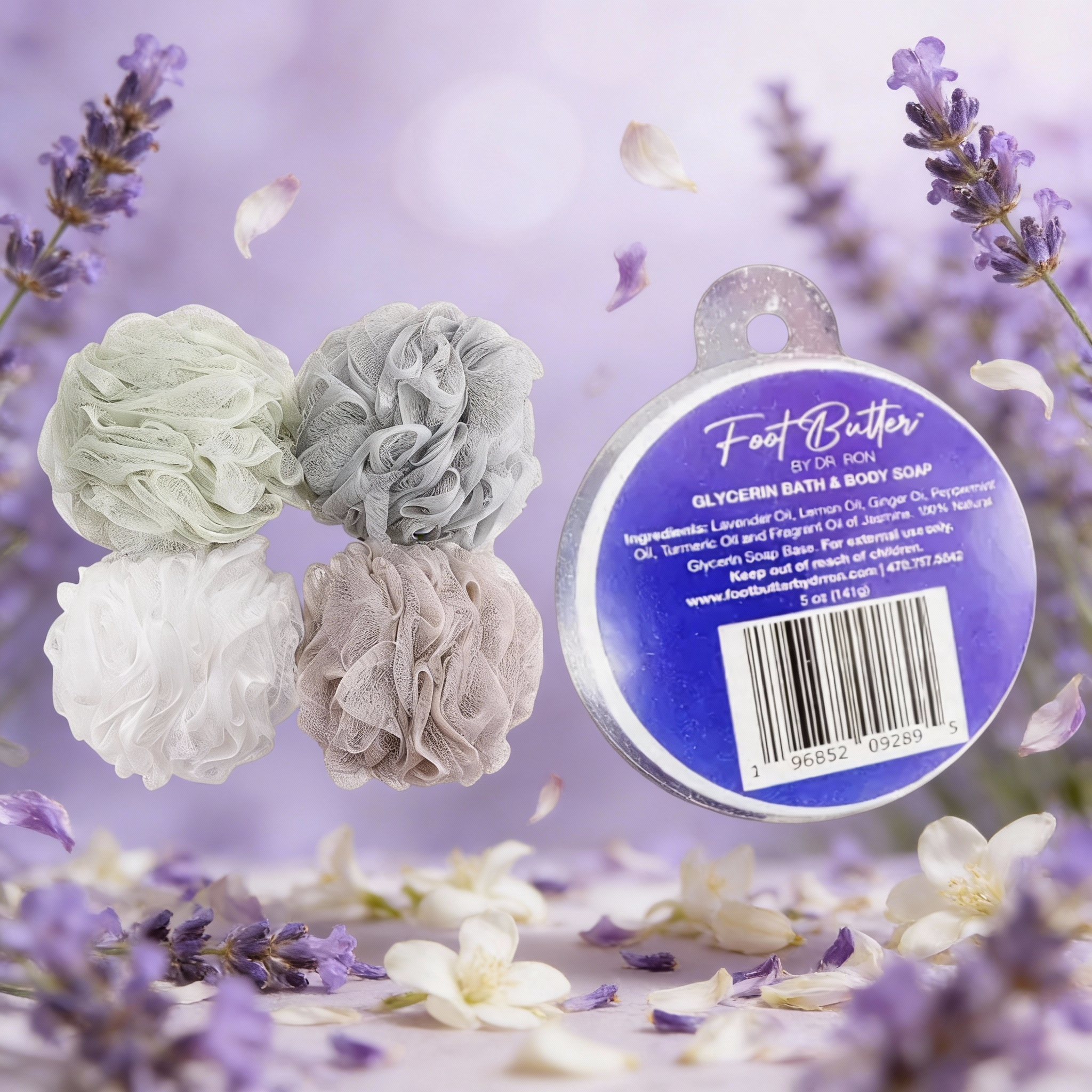 Lavender Bath Bundle – Moisturizing Glycerin Soaps &amp; Shower Loofah Set