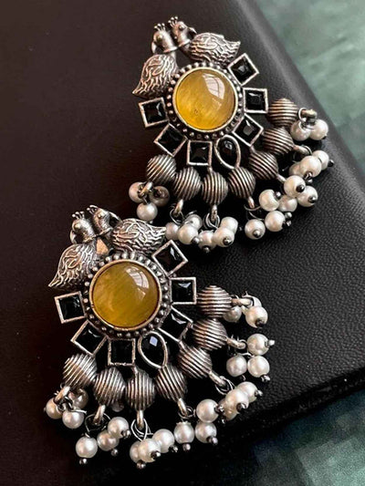 Joban Fashion Monalisa Stone Black Polish Antique Look Stud Earring