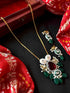 Joban Fashion Green Brass Monalisa Jade Stone With Kundan Meenakari Pendant Chain Necklace With Earring Set