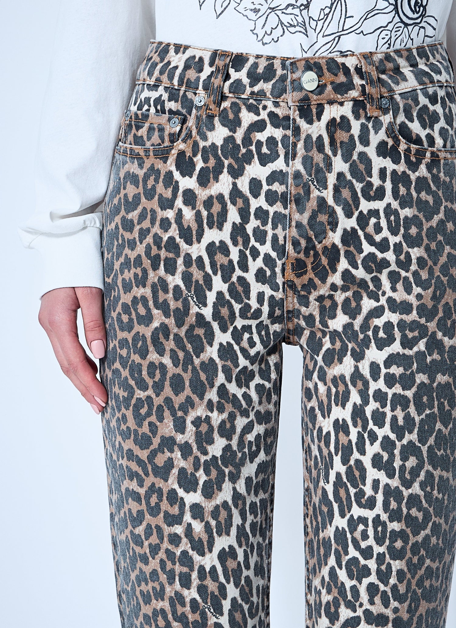 Ganni Women Betzy Leopard Print Jeans by Luosophy