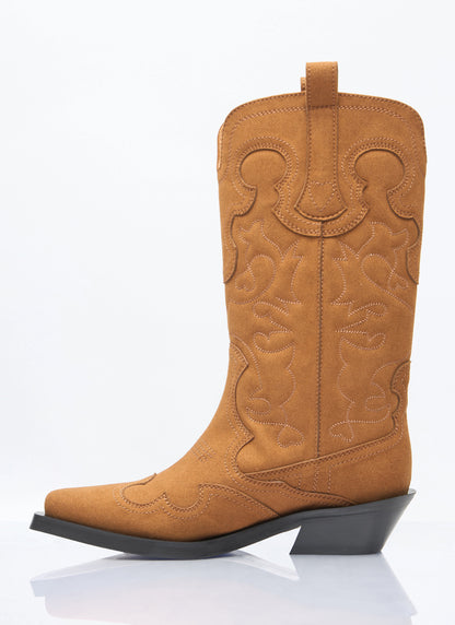 Ganni Women Mid Shaft Embroidered Western Boots by Luosophy