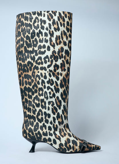 Ganni Women Leopard Eyelets Slouchy High Shaft Boots by Luosophy
