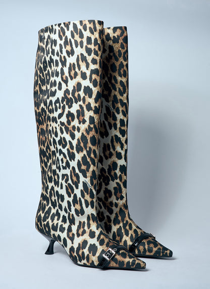 Ganni Women Leopard Eyelets Slouchy High Shaft Boots by Luosophy