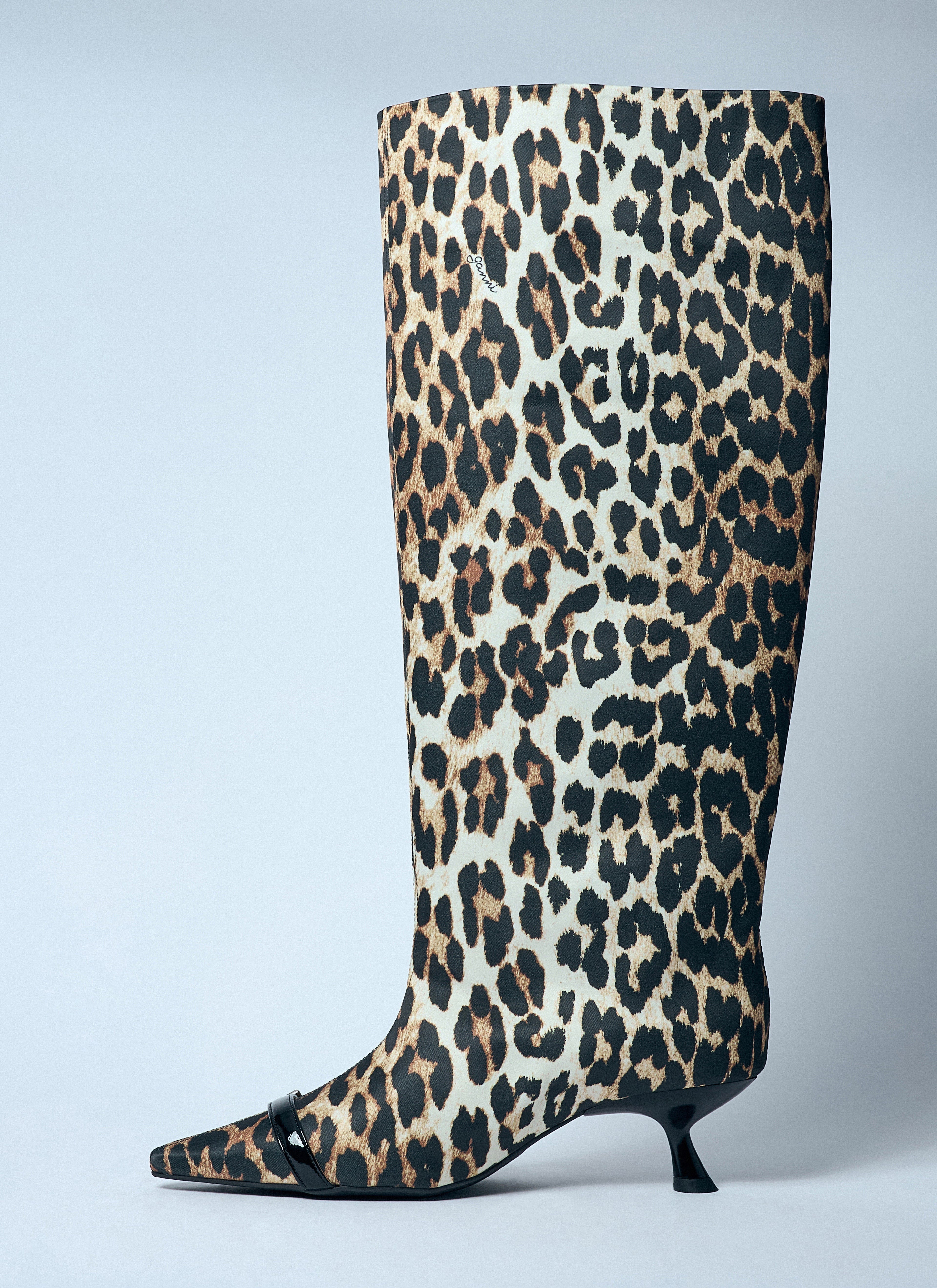 Ganni Women Leopard Eyelets Slouchy High Shaft Boots by Luosophy