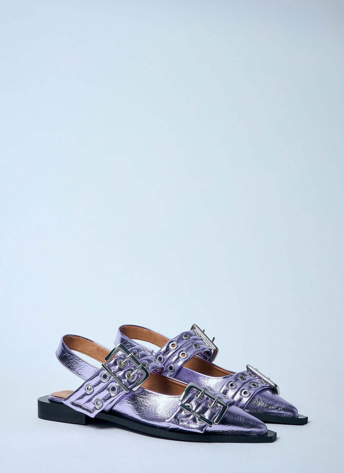 Ganni Women Metallic Feminine Buckle Ballerina Flats by Luosophy